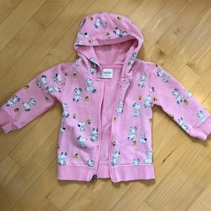 Hanna Andersson Peanuts zip up hooded Snoopy Woodstock sweatshirt. 2T like new